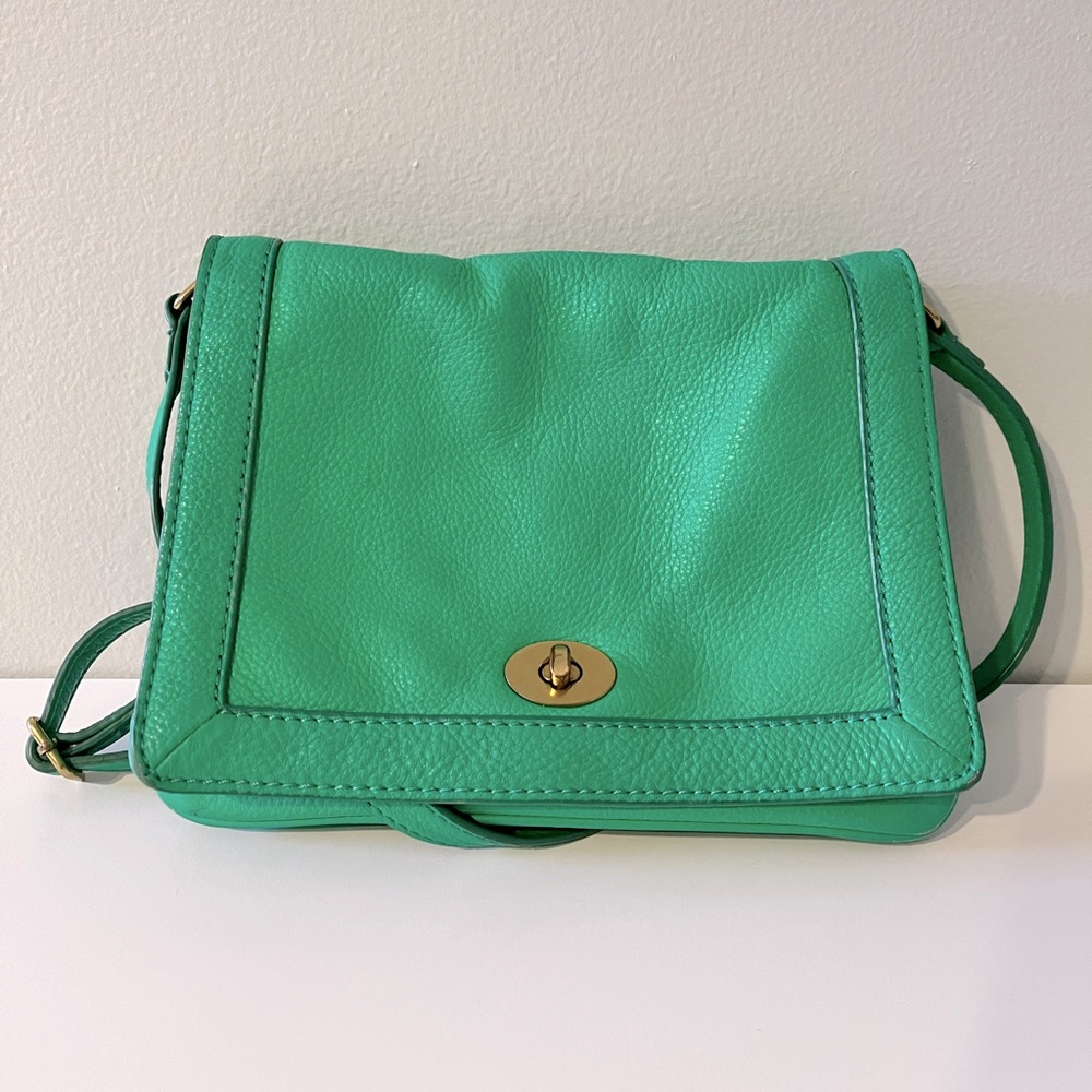 Green leather J.Crew crossbody bag